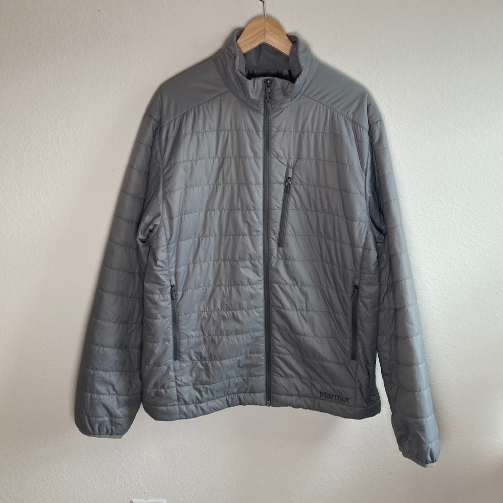 Marmot Jacket Womens Large Gray PrimaLoft Insulated Puffer Full Zip Lightweight